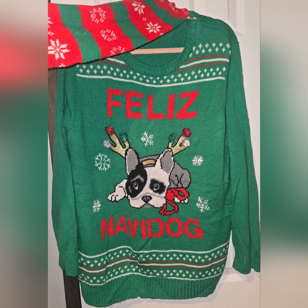 Self Esteem Festive Green Dog Sweater